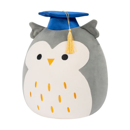 Squishmallows 12" Hoot the Grey Owl with Blue Graduation Cap | Jazwares