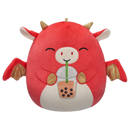 Squishmallows 12" Baiden the Red Dragon with Boba Drink | Jazwares